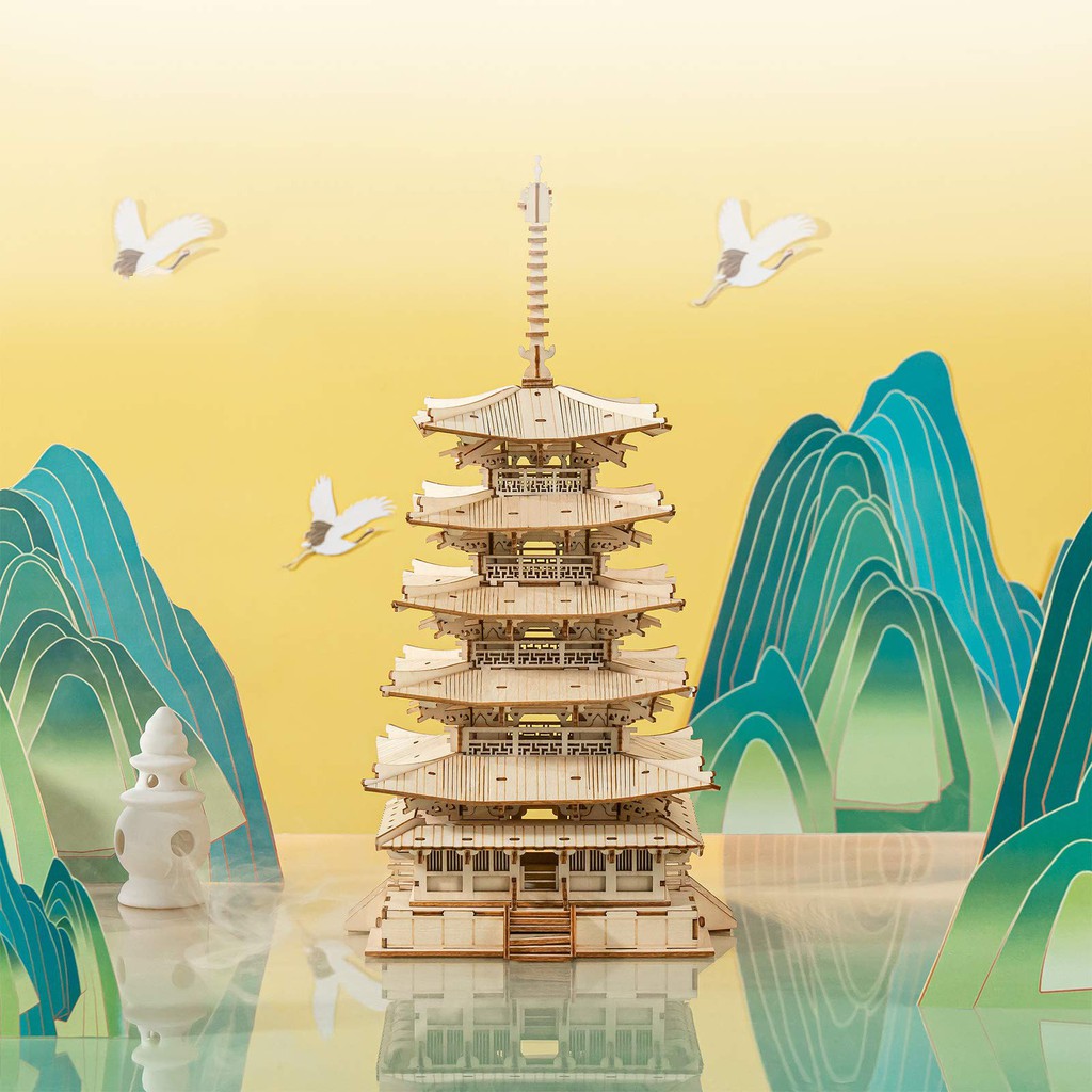 Đồ chơi lắp ghép gỗ 3D Mô hình Chùa 5 tầng Nhật Bản Five-storied Pagoda TGN02 Robotime - Tặng kèm đèn LED