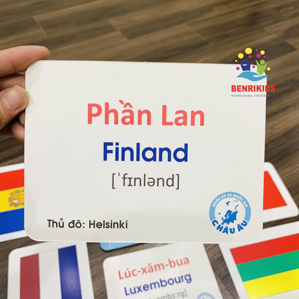 Bộ Thẻ Học Song Ngữ Quốc Kỳ Các Quốc Gia Trên Thế Giới- CHÂU ÂU  Flaschcard Kèm Hình Ảnh Sinh Động