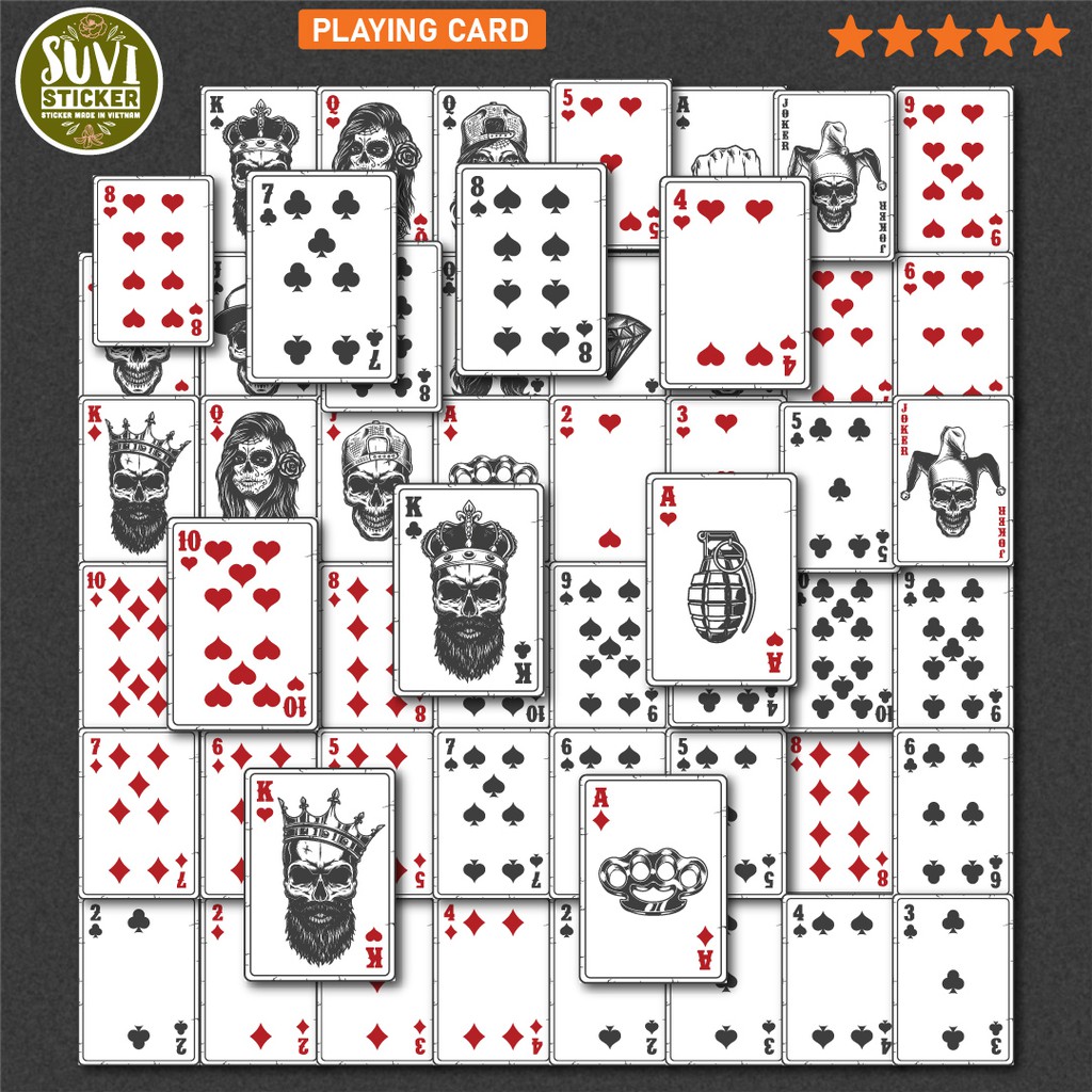 50 Sticker Playing Card chống nước sticker dán laptop, điện thoại, đàn guitar, mũ bảo hiểm, vali. MSP: VR19