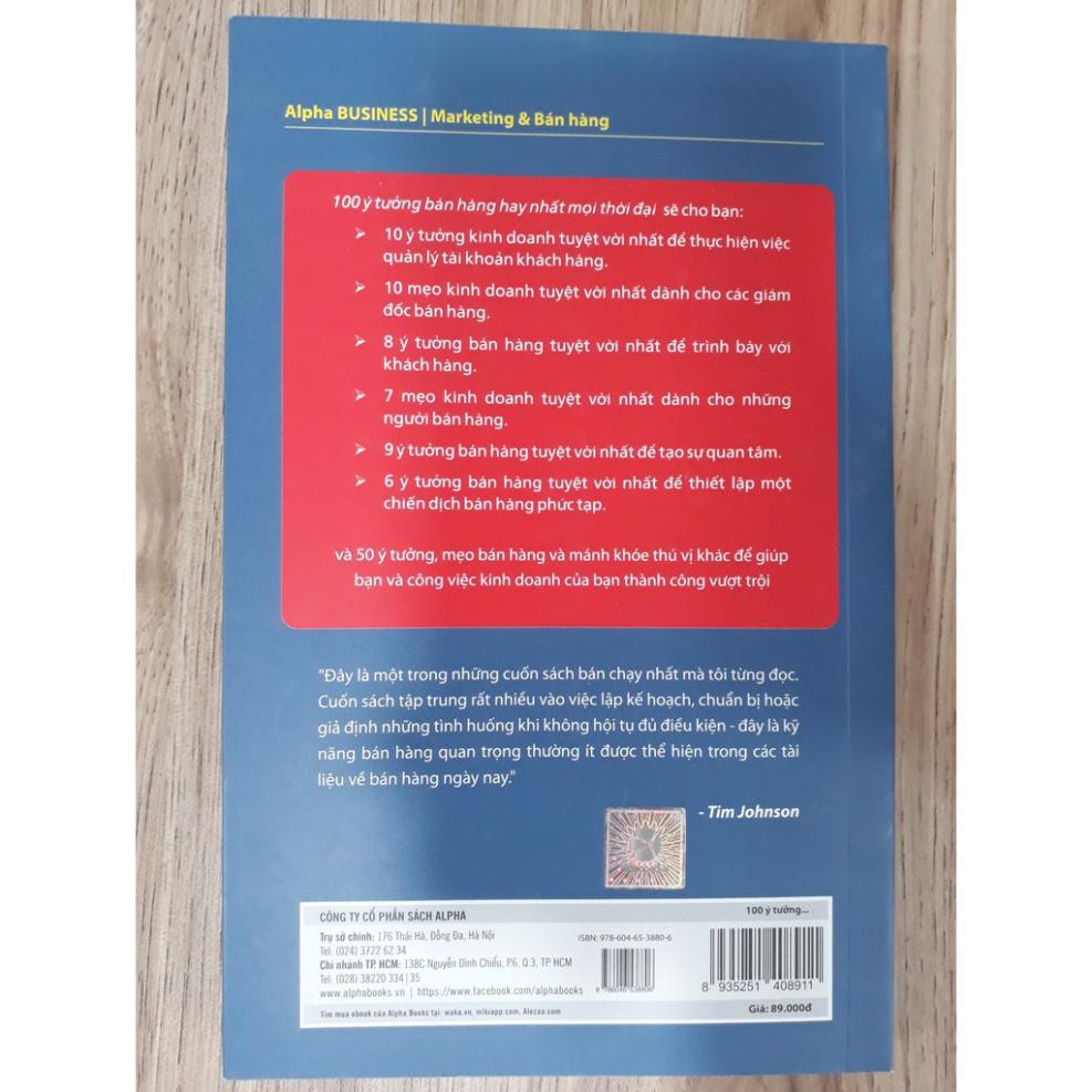 Sách - 100 Ý Tưởng Bán Hàng Hay Nhất Mọi Thời Đại - 8935251408911 | BigBuy360 - bigbuy360.vn