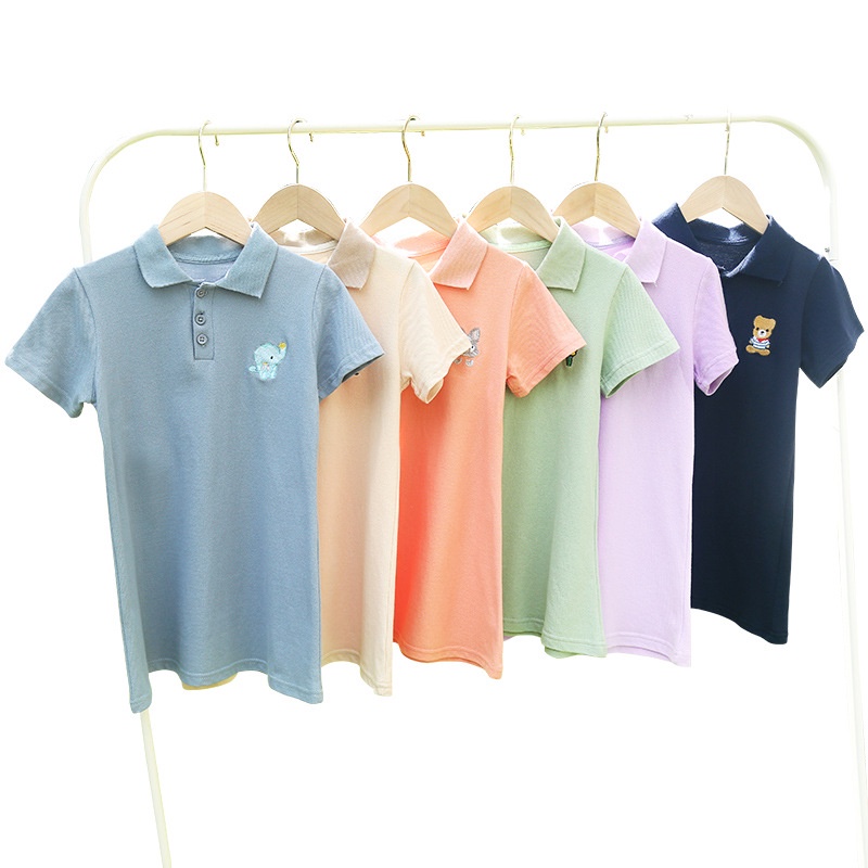 Đầm Thun polo Tay Ngắn Cổ Bẻ Phối Lưới Thoáng Khí 90-160cm Phong Cách Preppy Đơn Giản Cho Bé Gái