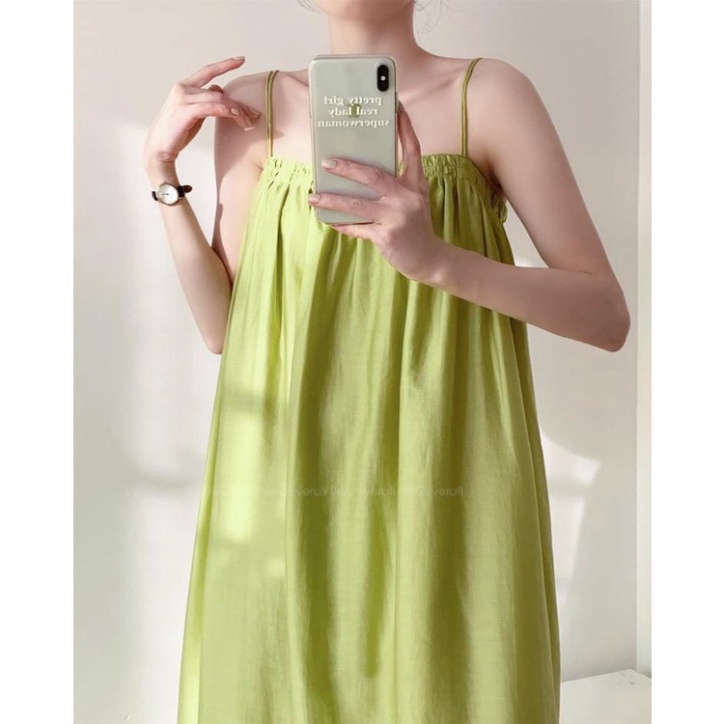 Đầm maxi 2 dây dáng thon dài rộng chun ngưc, váy 2 dây đi biển bầu bí mặc thoải mái hàng đẹp trendy - nội y xanh