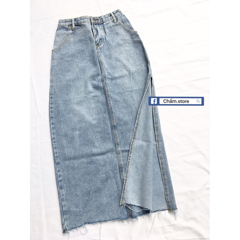 [form to] chân váy jean/ bò xẻ tà một bên SẴN