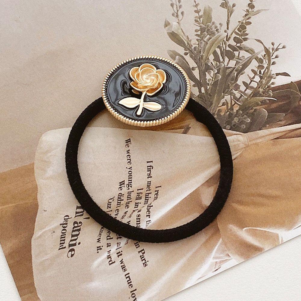 Dây Buộc Tóc Co Giãn Đính Hoa Hồng Kim Loại Thanh Lịch Cho Nữ