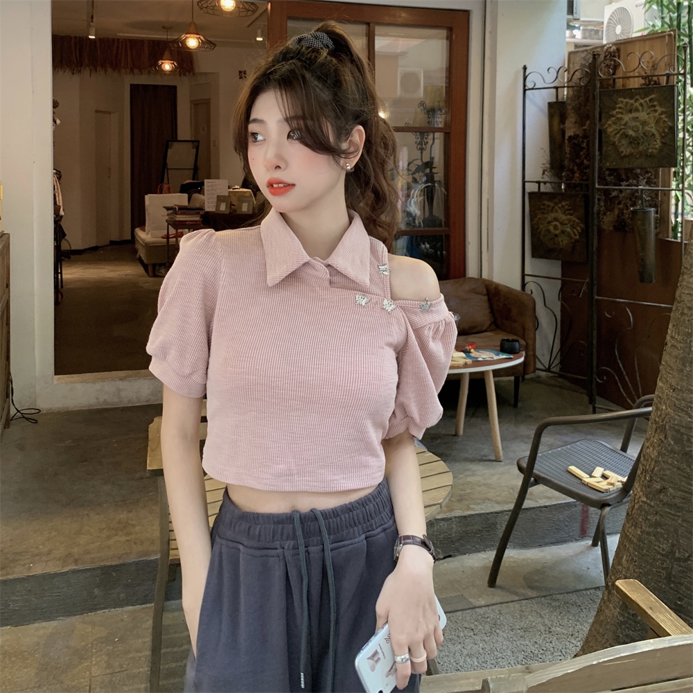 Áo thun ZHELIHANGFEI trễ vai phong cách ngọt ngào chất lượng cao cho nữ