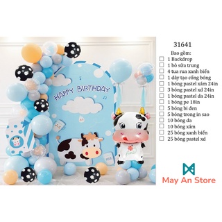 Combo bong bóng trang trí sinh nhật cho bé hình bong bóng CON BÒ SỮA XANH dễ thương