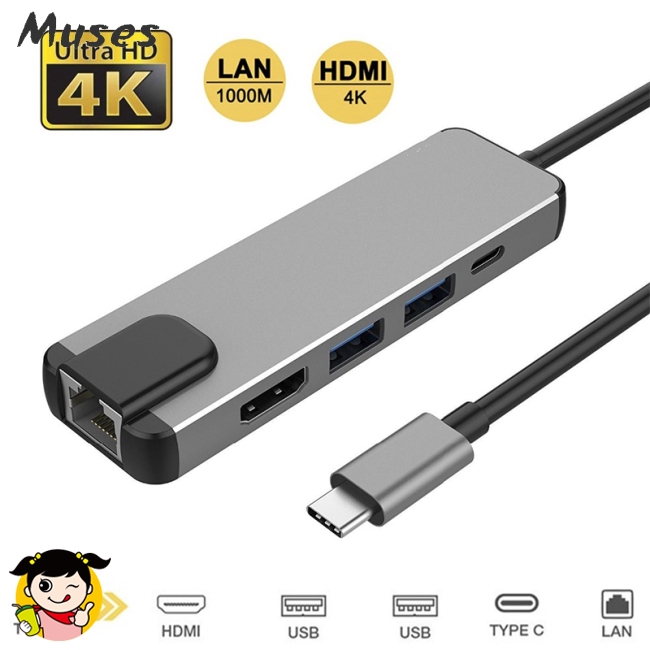 Thiết bị chuyển đổi HDMI USB C sang Gigabit Ethernet Rj45 Lan cho Macbook Pro 3 cổng sạc USB-C