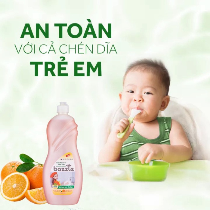 Nước rữa chén bát dược liệu Bazzle Hàn Quốc 845ml - Không gây kích ứng da, đánh bay dầu mỡ, sạch bóng