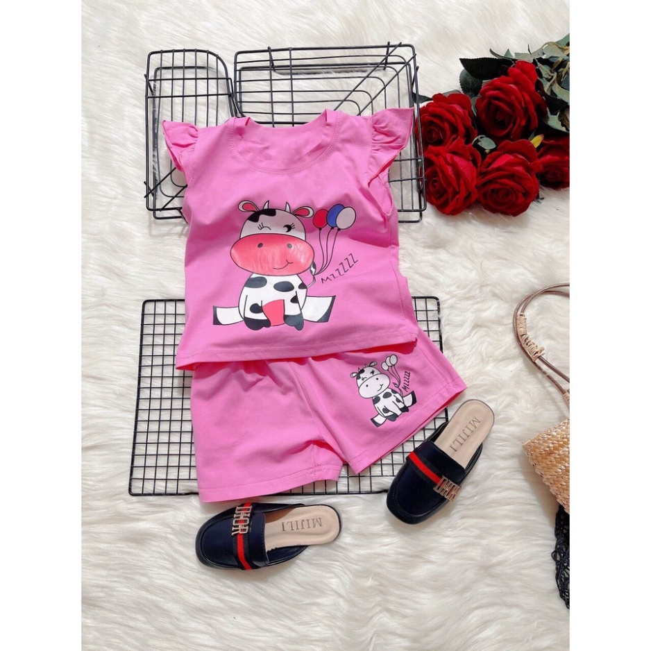 ( Khuyến mãi ) Combo 4 Đồ bộ cho bé gái hình bò sữa cho bé từ 6-28kg.BDBG47. .