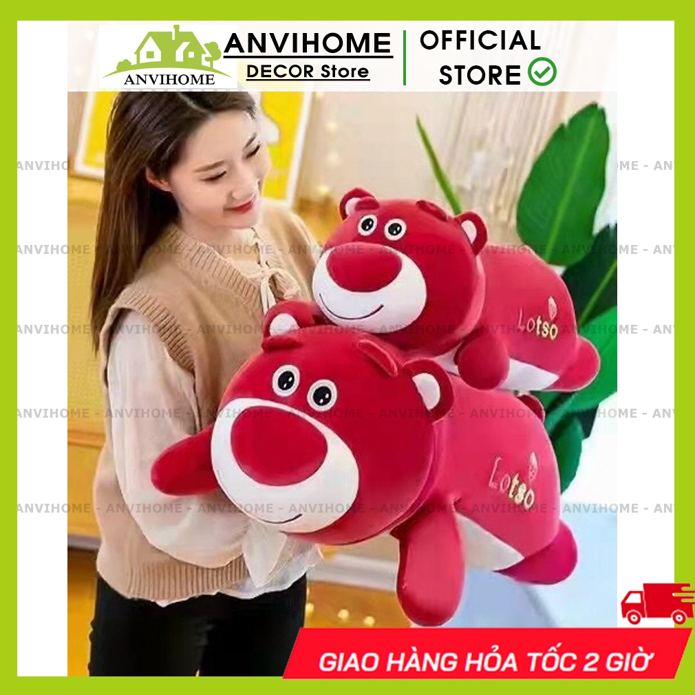 Bộ chăn gối văn phòng gấu bông có mền hình gấu lotso dâu  ANVIHOME