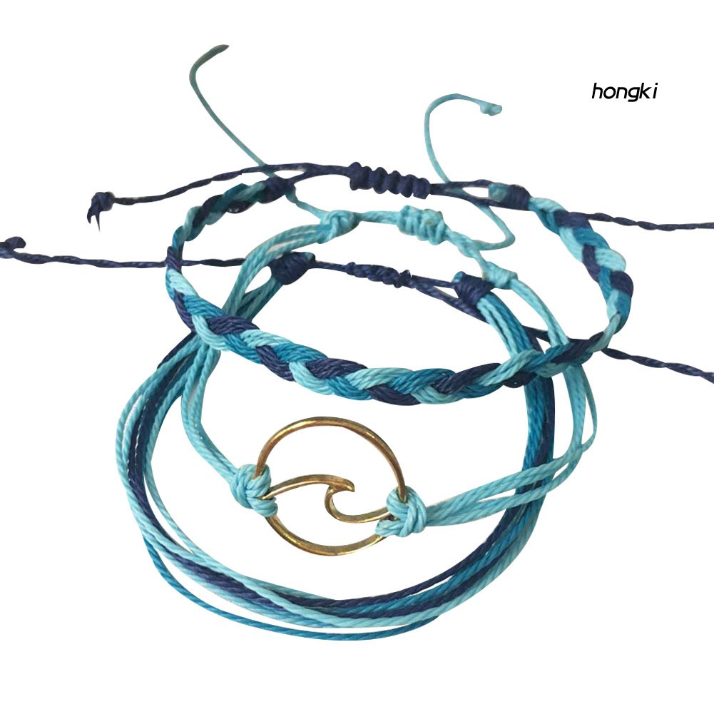 (Hàng Mới Về) Set 3 Vòng Tay Hợp Kim Hình Sóng Biển Xinh Xắn Cho Nữ