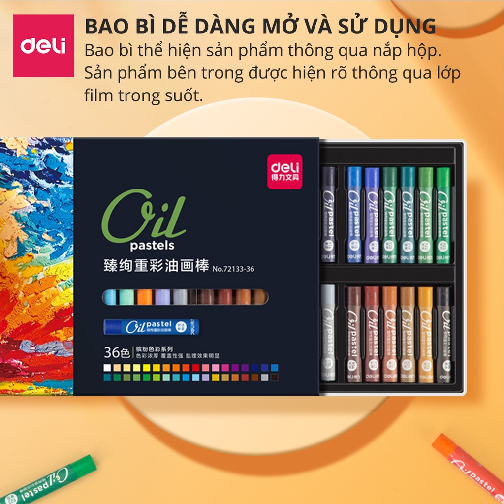 Bút sáp dầu oil pastel cao cấp trang trí sổ tay vẽ tranh tô màu khô vẽ tranh chuyên nghiệp cao cấp học sinh Deli 12/24/3