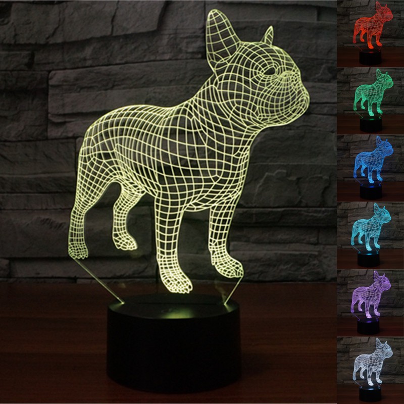 French bulldog 3d night light 7 màu gradient dog shape usb led table lamp acrylic trang trí nội thất