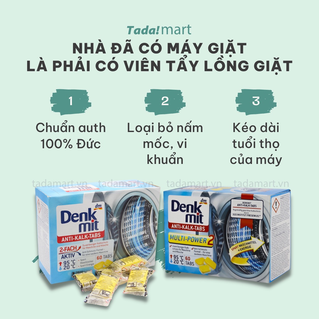 [TÁCH LẺ/COMBO] Viên Tẩy Lồng Giặt Đức Denkmit Sạch Và Tiện Lợi Bì 60 Viên Chuẩn Auth