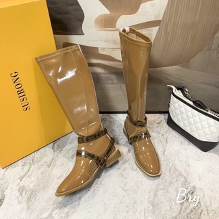 Bốt boot fd mũi tròn da bóng đai ngang fullbox