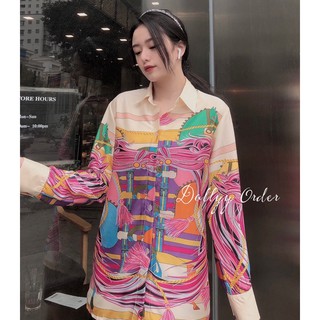 Áo sơ mi lụa không nhăn hoạ tiết