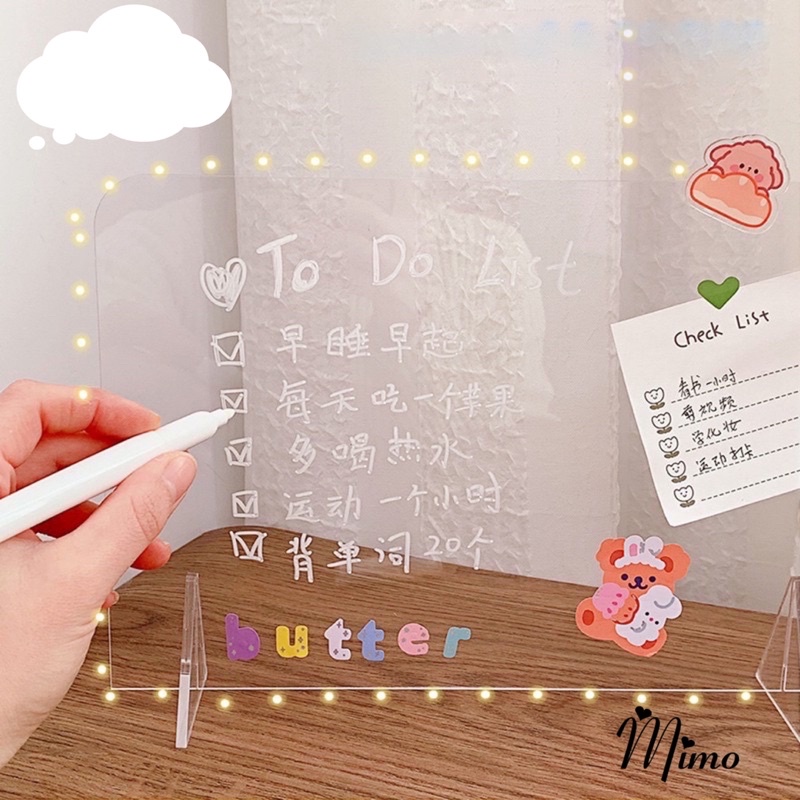 [SIZE LỚN+BÚT]Bảng ghi chú trong suốt kèm bút để bàn kích thước 19*20cm decor bàn học sáng tạo có thể tẩy xóa tiện lợi