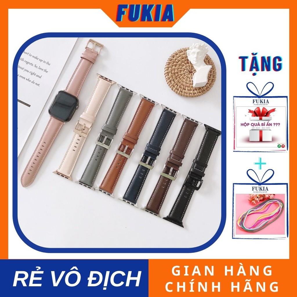 Dây da trơn cao cấp khoá vuông dành cho Apple Watch đồng hồ thông minh Series 1/2/3/4/5/6/7/SE size 38/40/41/42/44/45mm