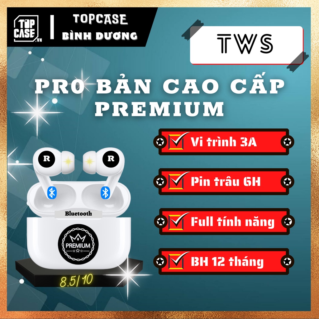 Tai Nghe Bluetooth Không Dây TWS PR0 Cao Cấp CheckSetting,Vi Trình 3A-J6973D4,Pin 6h,Đầy Đủ Tính Năng-TOPCASE BÌNH DƯƠNG