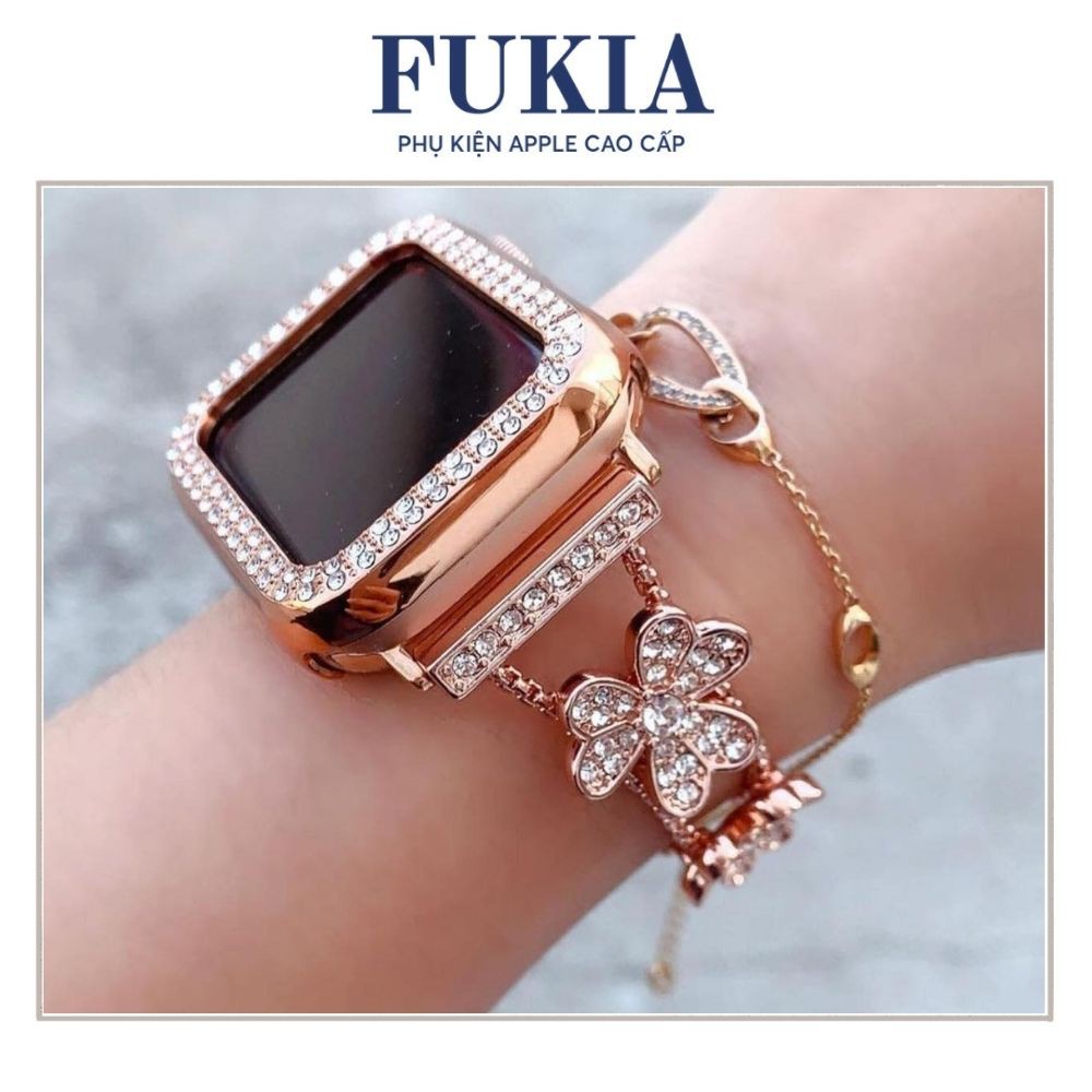 Dây thép cỏ 3 lá Diamond dành cho Apple Watch đồng hồ thông minh Series 1/2/3/4/5/6/7/SE size 38/40/41/42/44/45mm