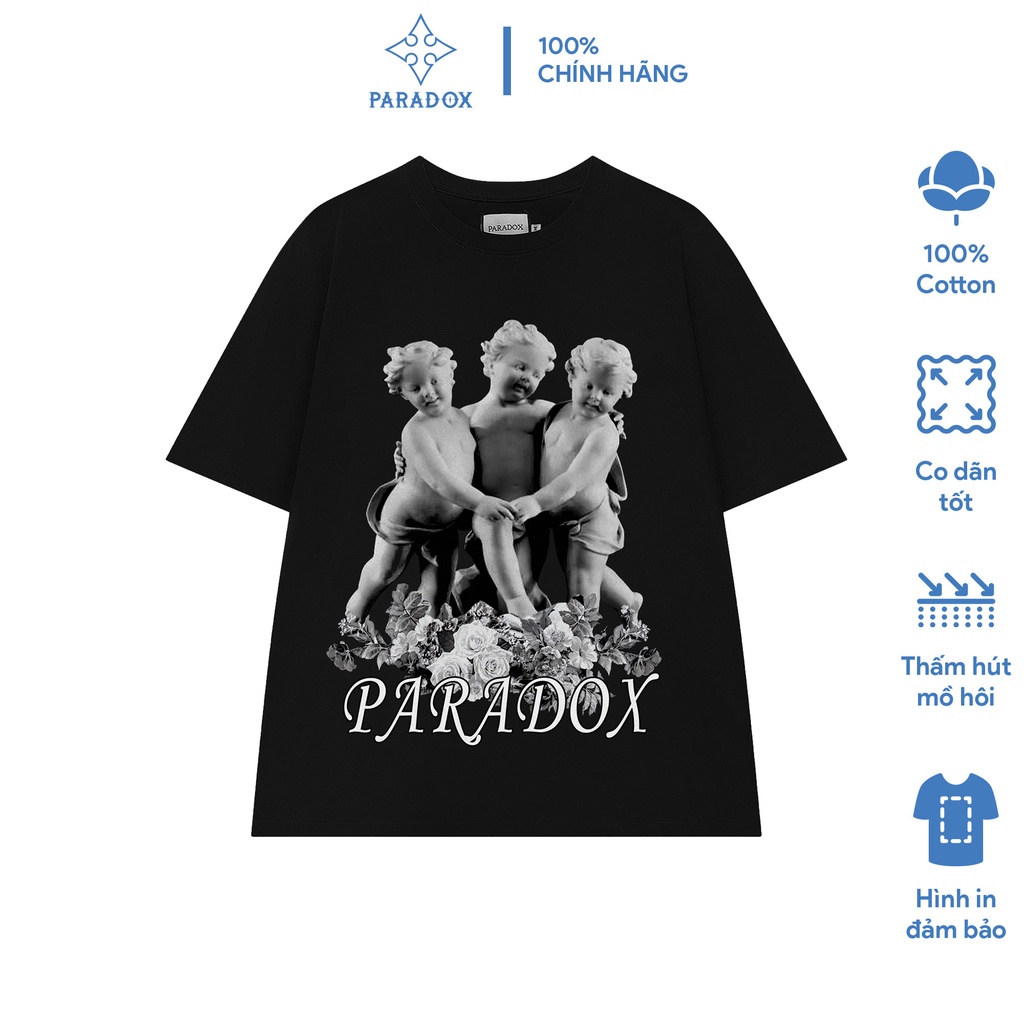 ls55 /Áo thun form rộng Paradox tay lỡ - Unisex - In hình - THE ALLY - Màu đen