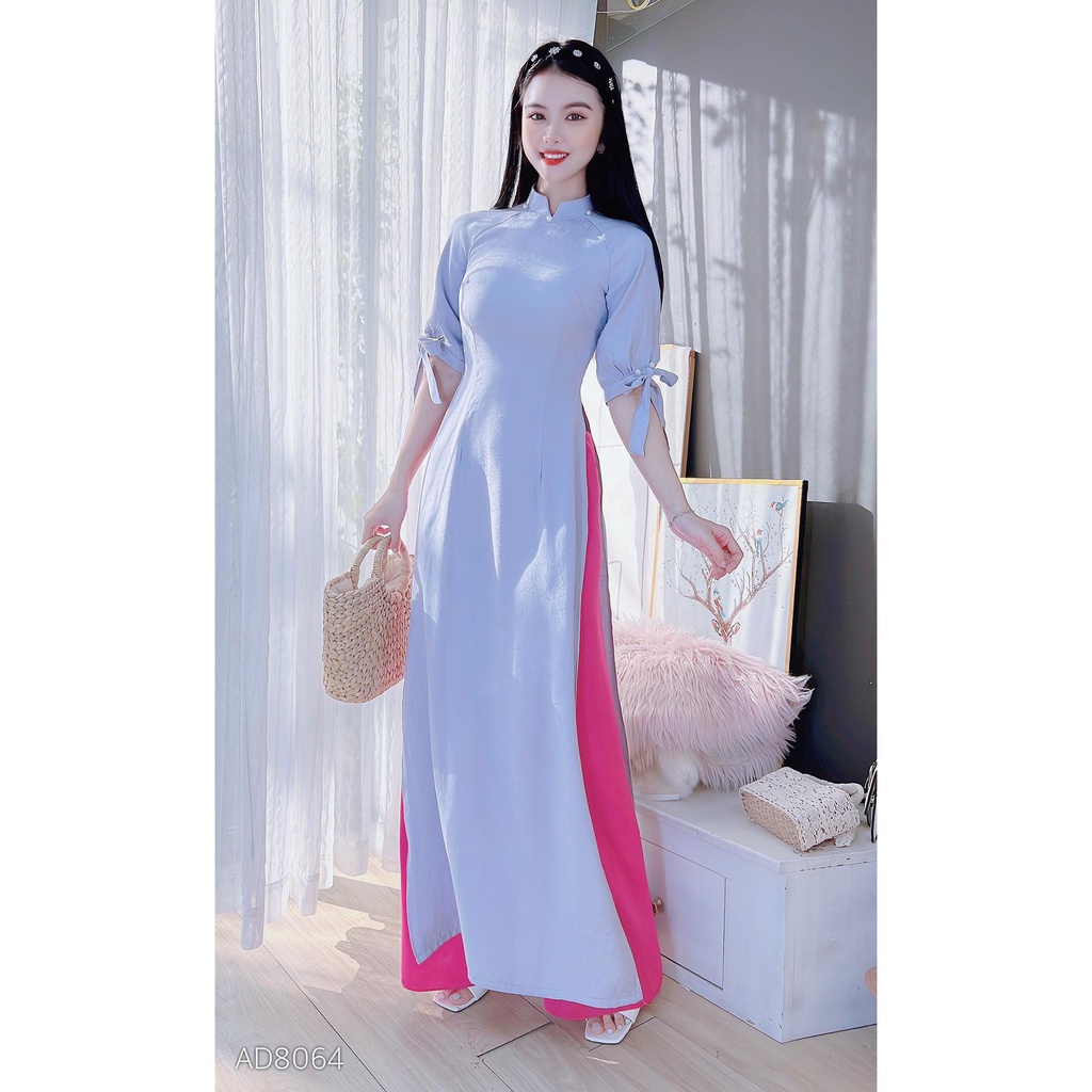 Áo dài cách tân in gấm nữ kiểu tay nơ xinh xắn CHUU AD8064 - không kèm quần