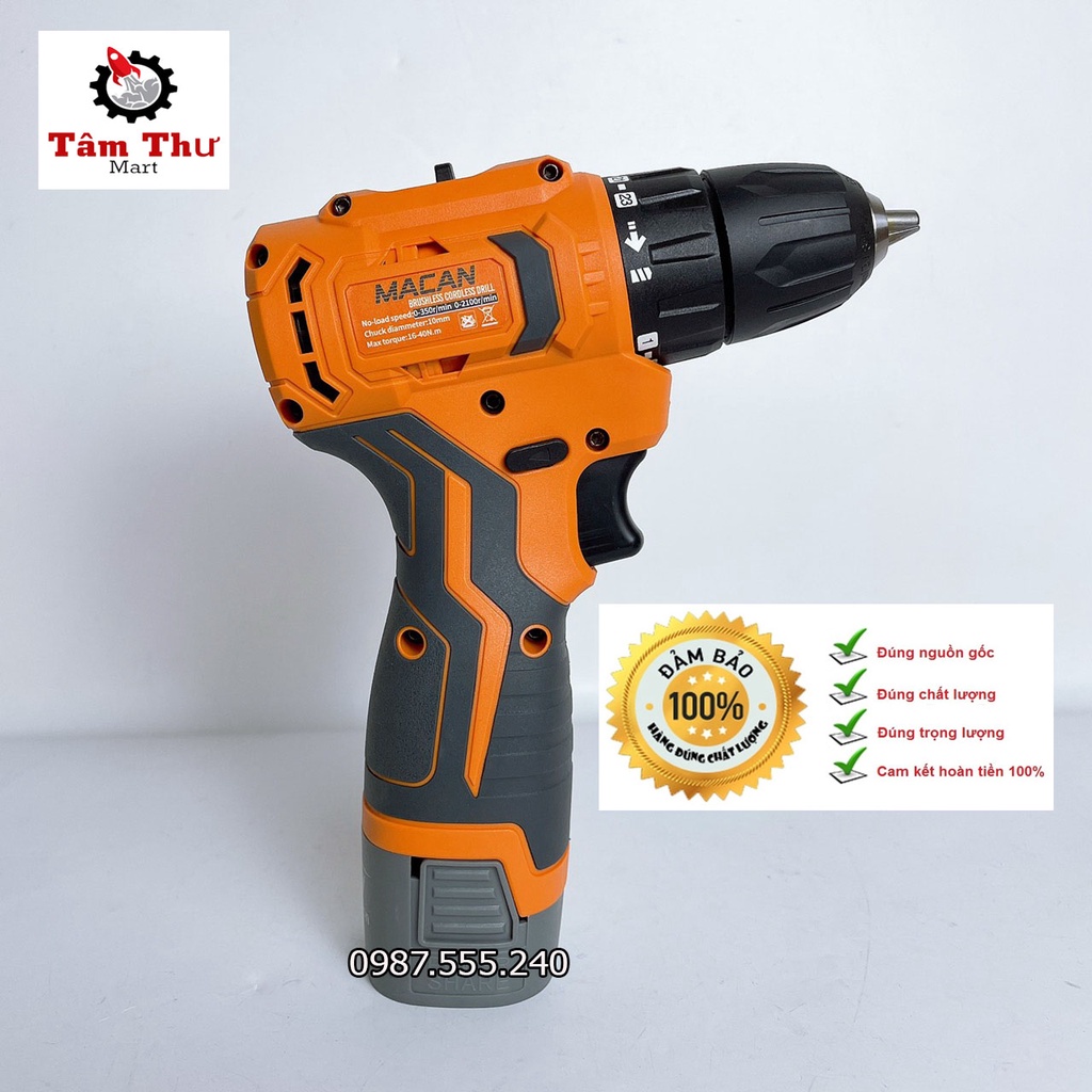 Máy Khoan Pin MACAN 18V không Chổi Than Pin 4 Cell