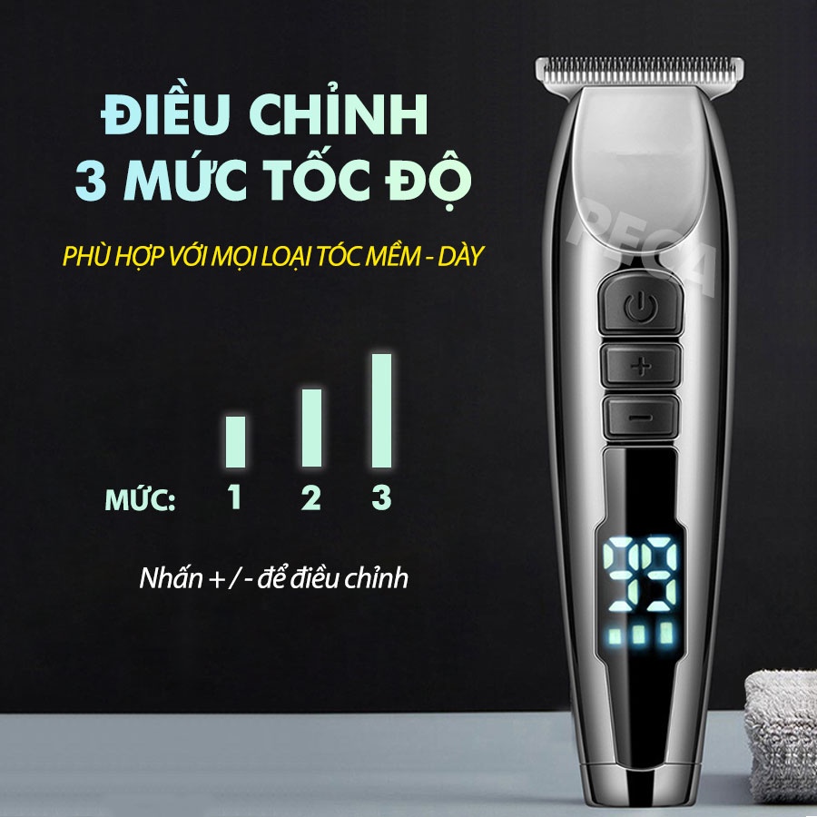 Tông đơ chấn viền Kemei KM-929 điều chỉnh 3 mức tốc độ có màn hình LED hiển thị sạc nhanh USB - Hàng chính hãng