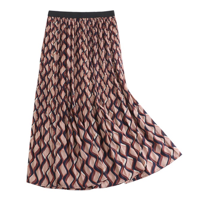 Chân váy xếp ly họa tiết sóng bắt mắt VAY67 vải đẹp, không nhăn