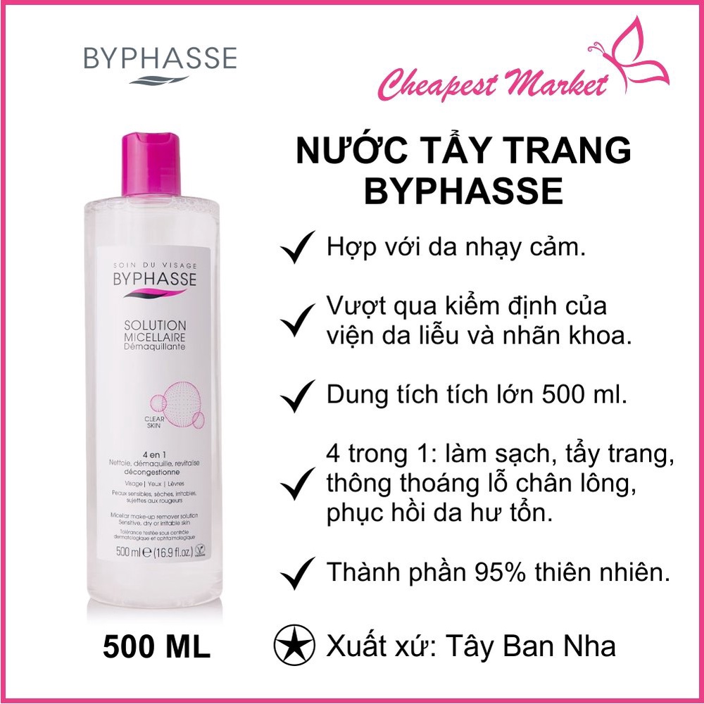 [Chính hãng] Nước Tẩy Trang Byphasse Micellar Make-up Remover Solution 500ml, 100ml