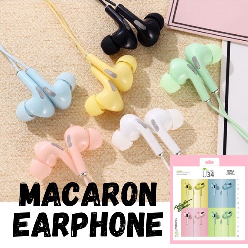 Tai Nghe Nhét Tai U19 + Macaroon Có Dây Chống Ồn Bass Mạnh Kèm Mic