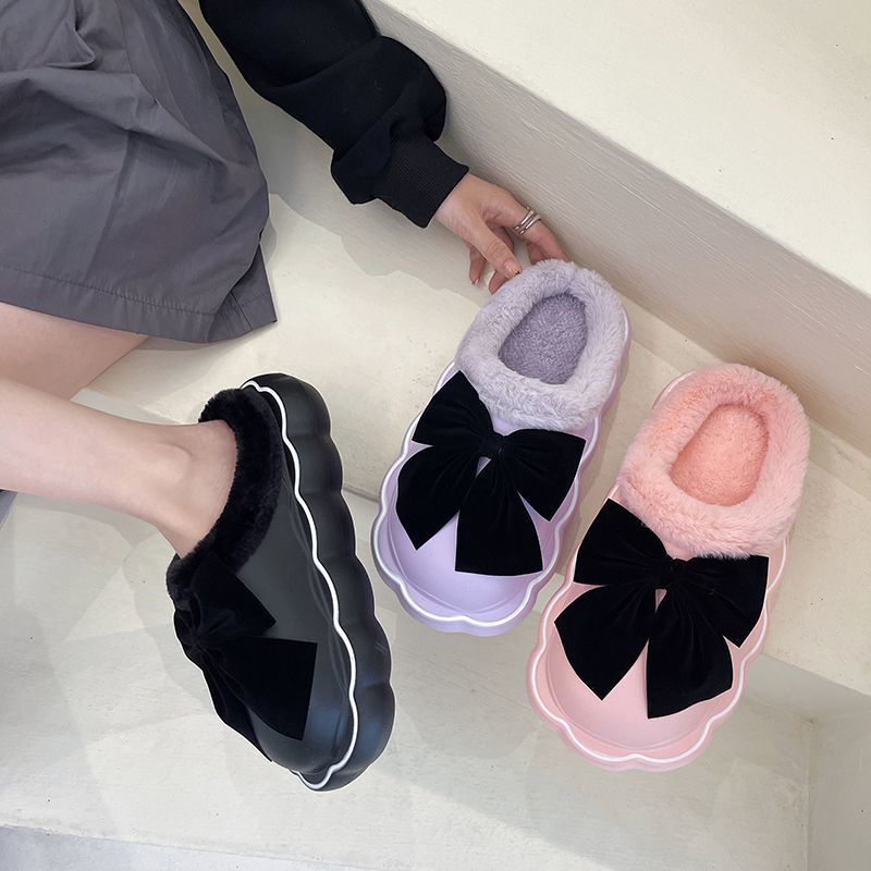 Dép Bông Nữ Đi Trong Nhà Chống Trượt Đính Nơ Dễ Thương