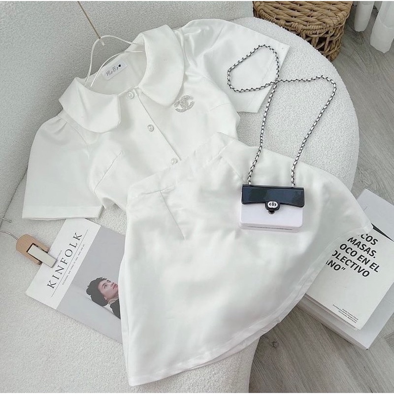 SET ÁO CROP CỔ SEN TAY BỒNG - CHÂN VÁY