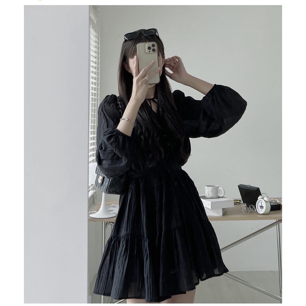 Váy babydoll phối dây đai thắt eo 2 lớp phong cách tiểu thư AURORA