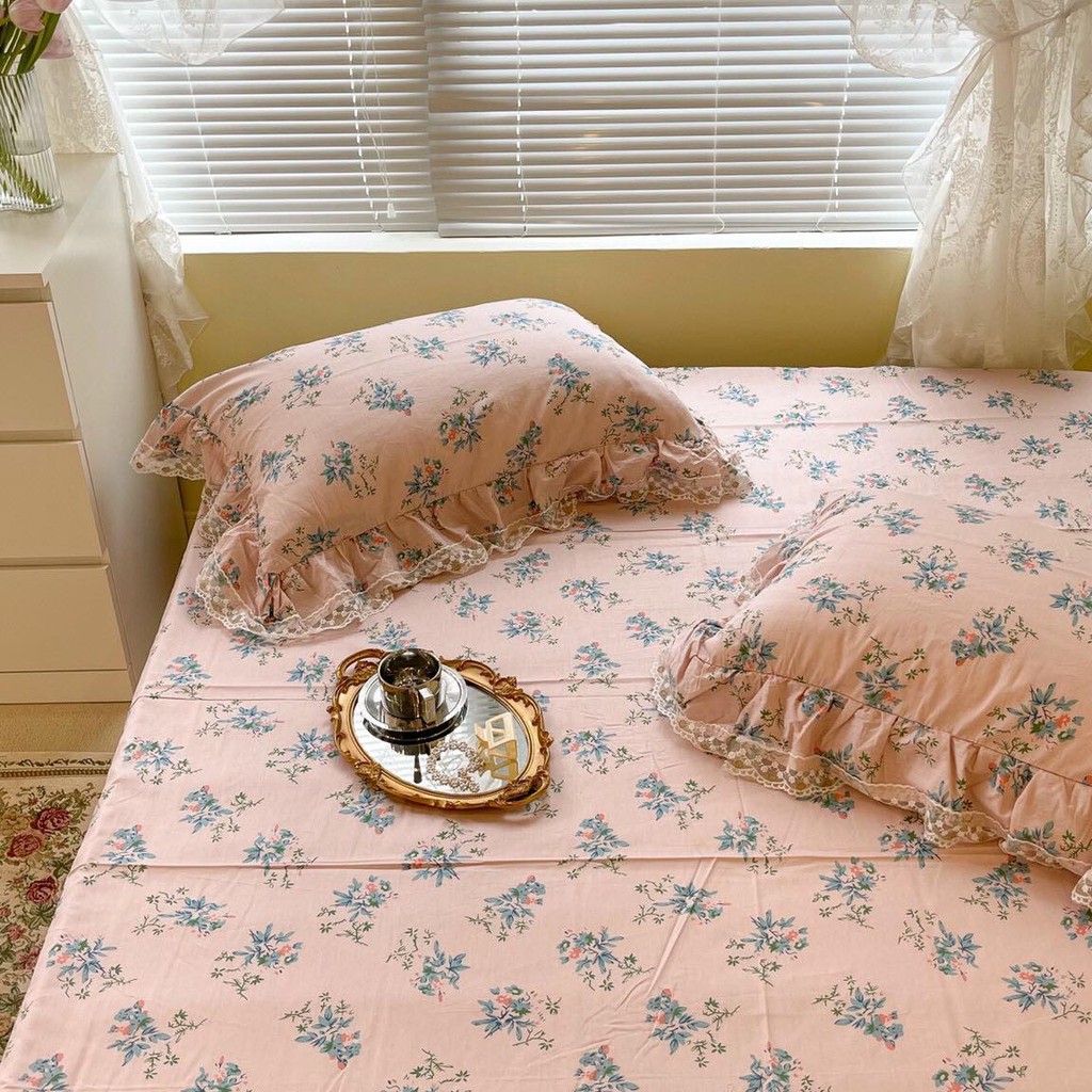 [HÀN QUỐC] SET GA GỐI COTTON HOA NHÍ REN BÈO - CAO CẤP KHÔNG PHA POLY