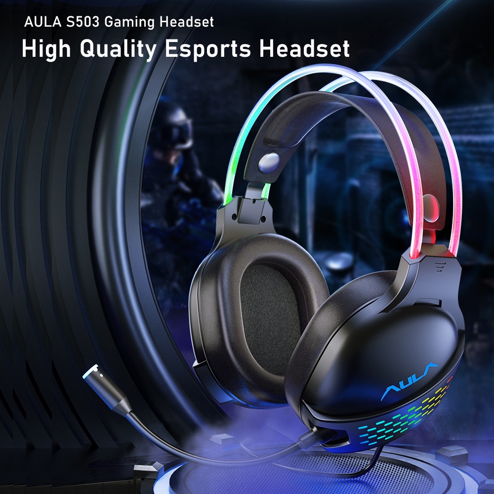 Tai nghe chụp tai AULA S503 RGB âm thanh vòm HD giảm tiếng ồn dành cho chơi game