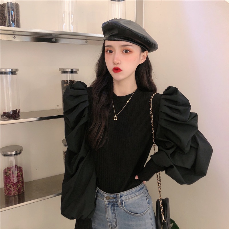 IELGY IELGY Áo Sweater Mỏng Tay Dài Cổ Tròn Màu Đen Phong Cách retro Dành Cho Nữ