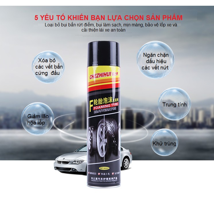 Bình Xịt Làm Mới Và Bảo Vệ Lốp Xe Cao Cấp 650Ml - Chai Xịt Dưỡng Làm Mới Và Bóng Lốp Xe