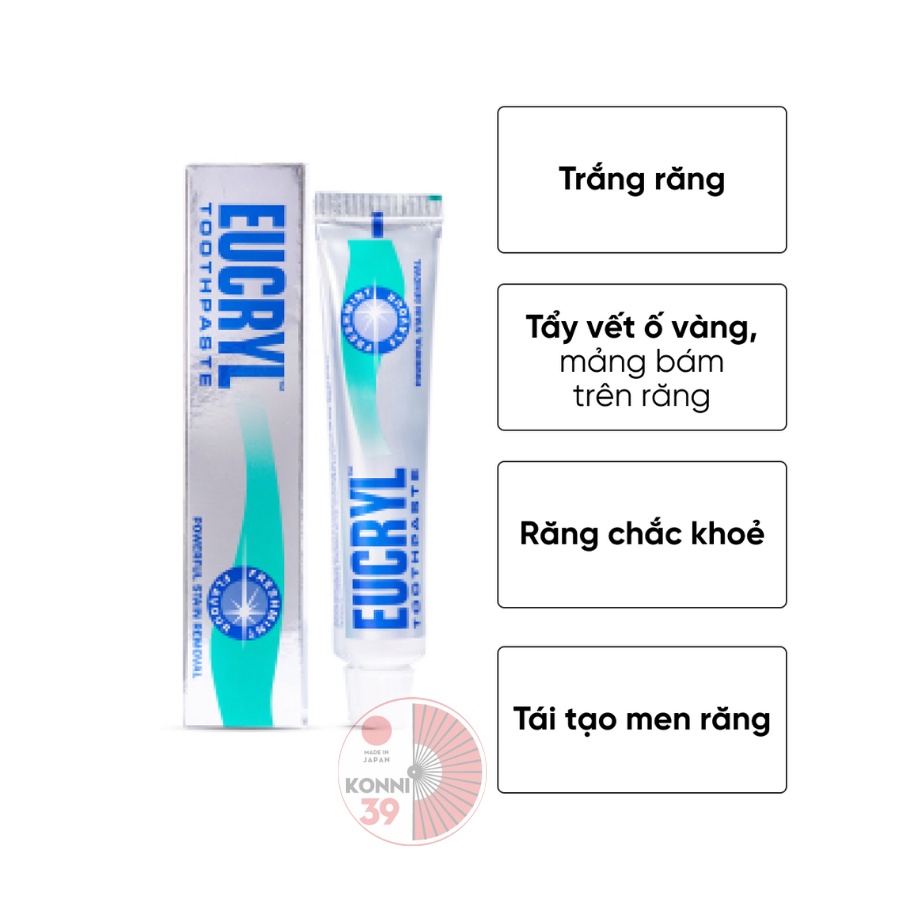 Kem đánh răng bạc hà tẩy trắng răng Eucryl Toothpaste 62g - Bahachiha