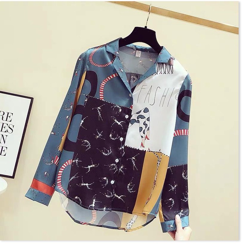 ÁO SƠ MI NỮ TRƠN CÔNG SỞ PHỐI HÌNH KHỐI HỌA TIẾT KHÔNG NHĂN KHÔNG XÙ MỚI [SUPER FASHION]