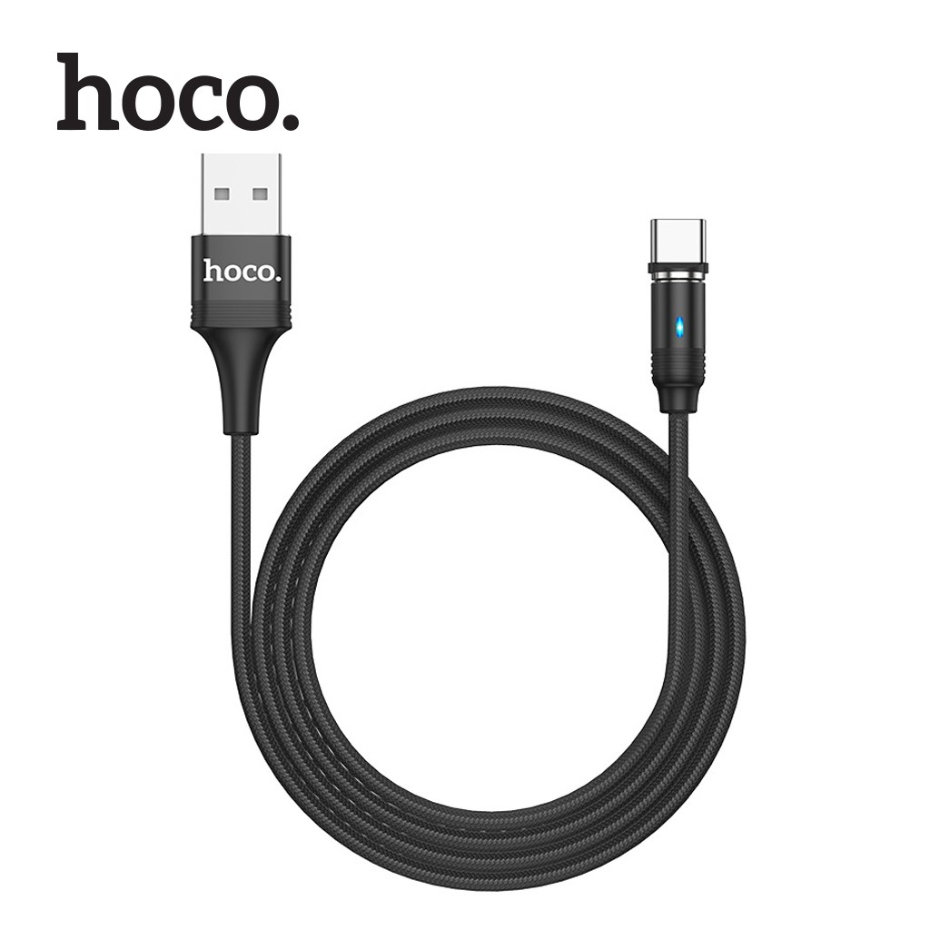 Cáp sạc Hoco U76 Type-C USB đầu sạc nam châm, sạc nhanh tối đa 2A, hỗ trợ truyền data, dây bọc dù, có đèn LED, dài 1.2m