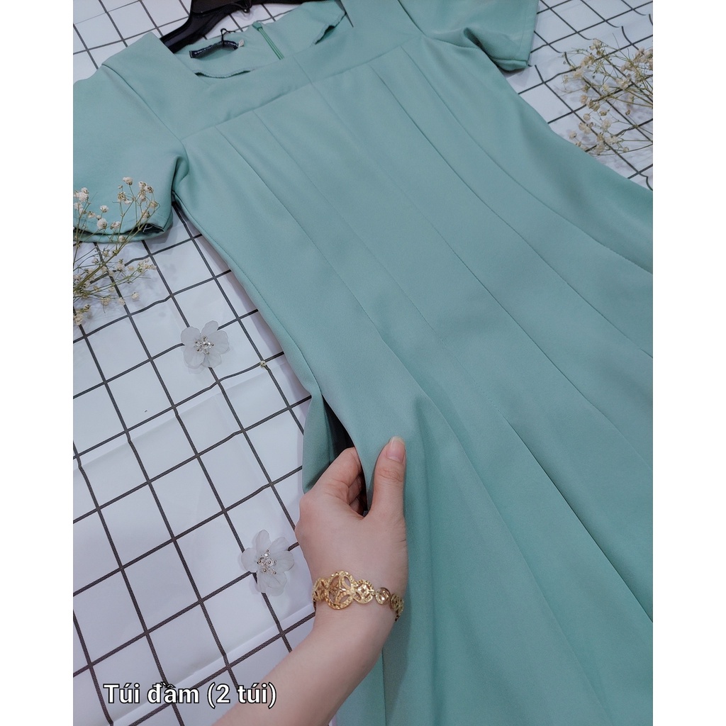Đầm xếp ly phom xòe DA1410 vải cotton lạnh có túi 2 bên