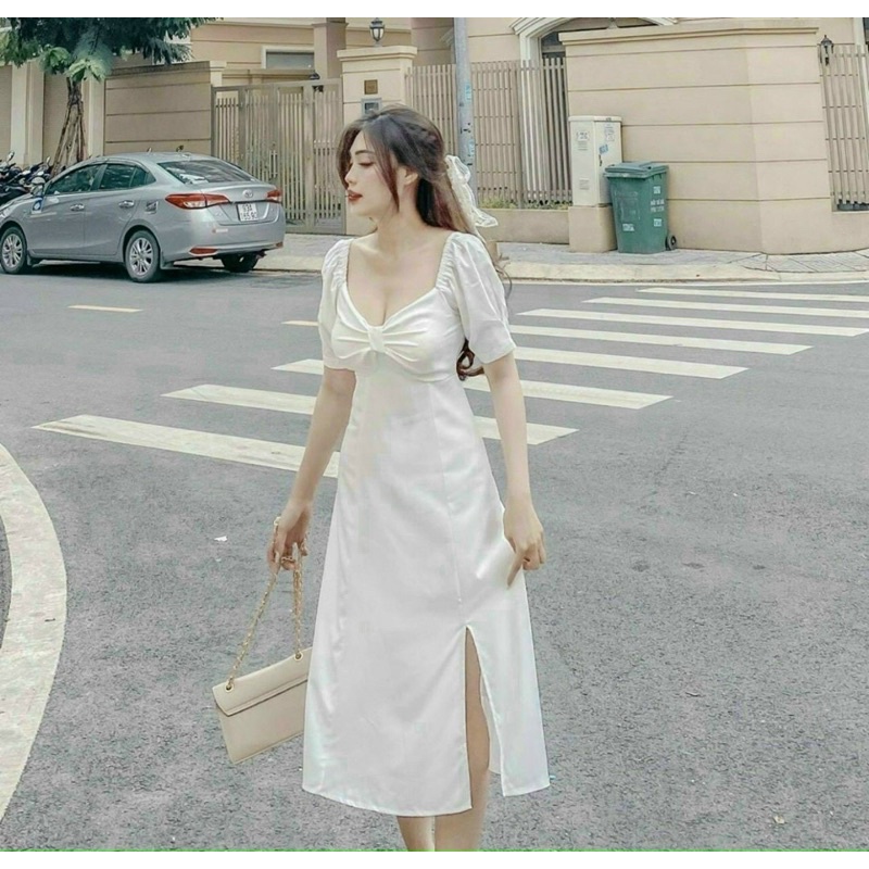 Đầm trắng xẻ tà v2 (kèm hình thật)
