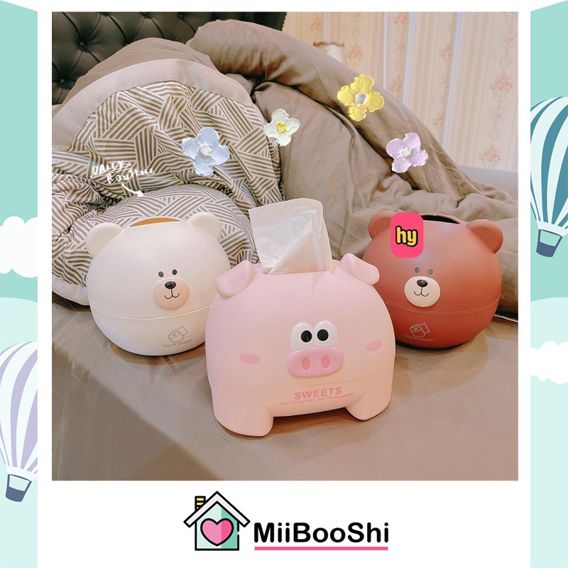 Hộp đựng giấy [Mã GG TRANKD ] Hình thú dễ thương chất liệu nhựa cao cấp MiibooShi