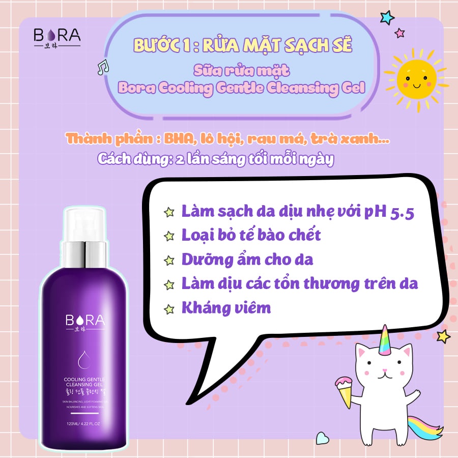 Gel rửa mặt thanh nhiệt Bora Cooling Gentle Cleaning Gel tuýp 120ml