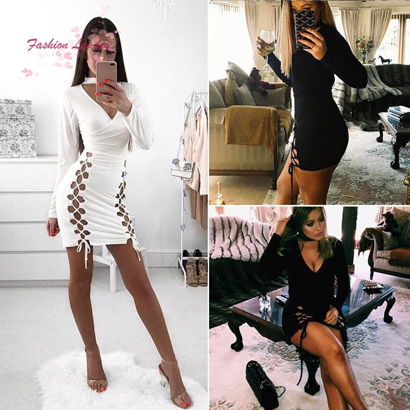 Đầm ôm cổ chữ V tay dài quyến rũ cho nữ