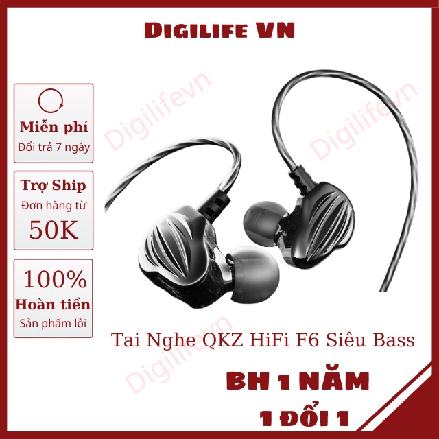 Tai Nghe Chống Ồn QKZ HiFi F6 Có Dây, Có Micro, Âm Thanh HiFi Chơi Game PUBG, Free Fire, Liên Quân, 