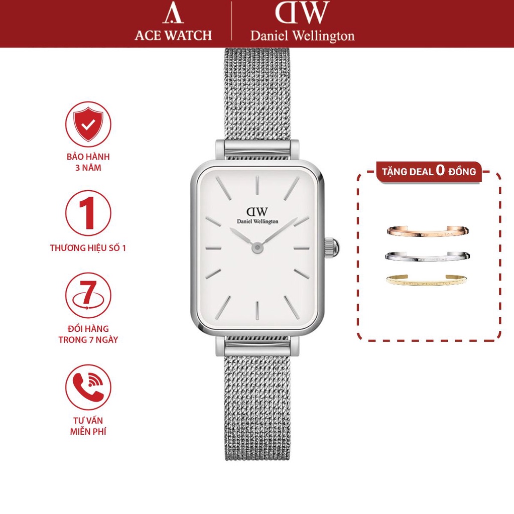 Đồng hồ Nữ Daniel Wellington dây lưới - Quadro Pressed Sterling 20x26mm DW00100438