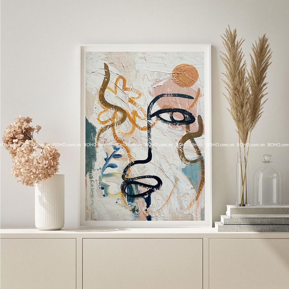 Tranh BOHO trừu tượng 50*70cm - Tranh canvas treo tường phòng khách phòng ngủ, tặng đinh 3 chân treo tranh.
