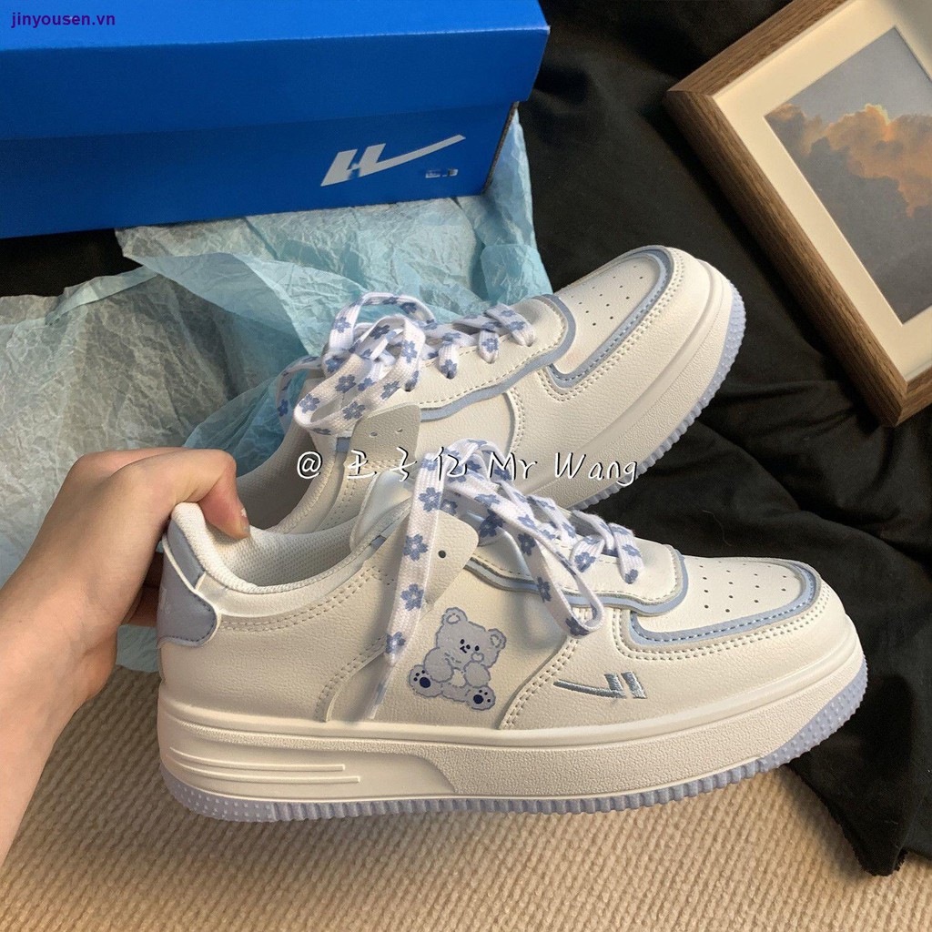 Giày thể thao thêu hình gấu nhỏ mùa thu năm 2021 phong cách ulzzang Hàn Quốc cho nữ